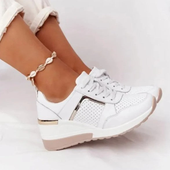 Chaussures Élégantes À Lacets En Cuir À Talon Compensé Pour Femmes