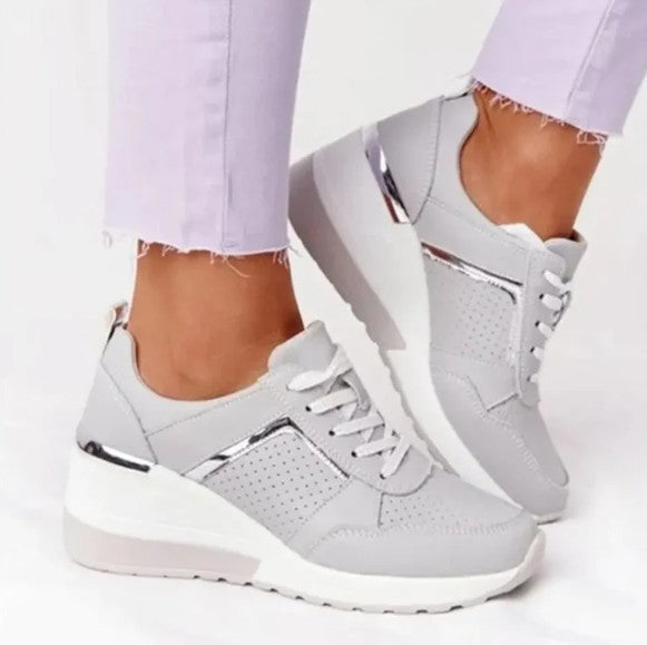 Chaussures Élégantes À Lacets En Cuir À Talon Compensé Pour Femmes