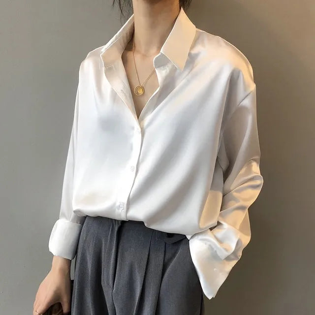 Chemise Élégante En Soie De Bureau Coréen Pour Dames