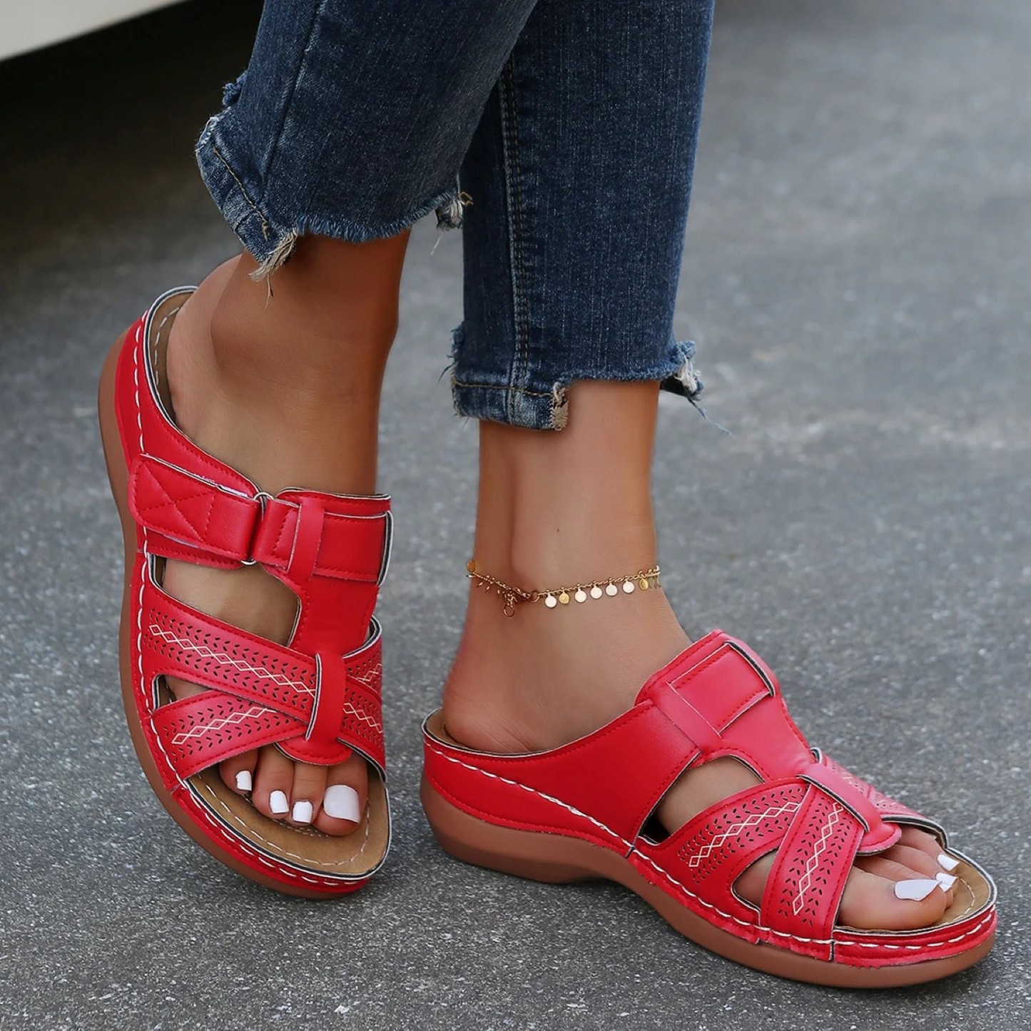 Femme Sandales en cuir – style ouvert et soutien orthopédique