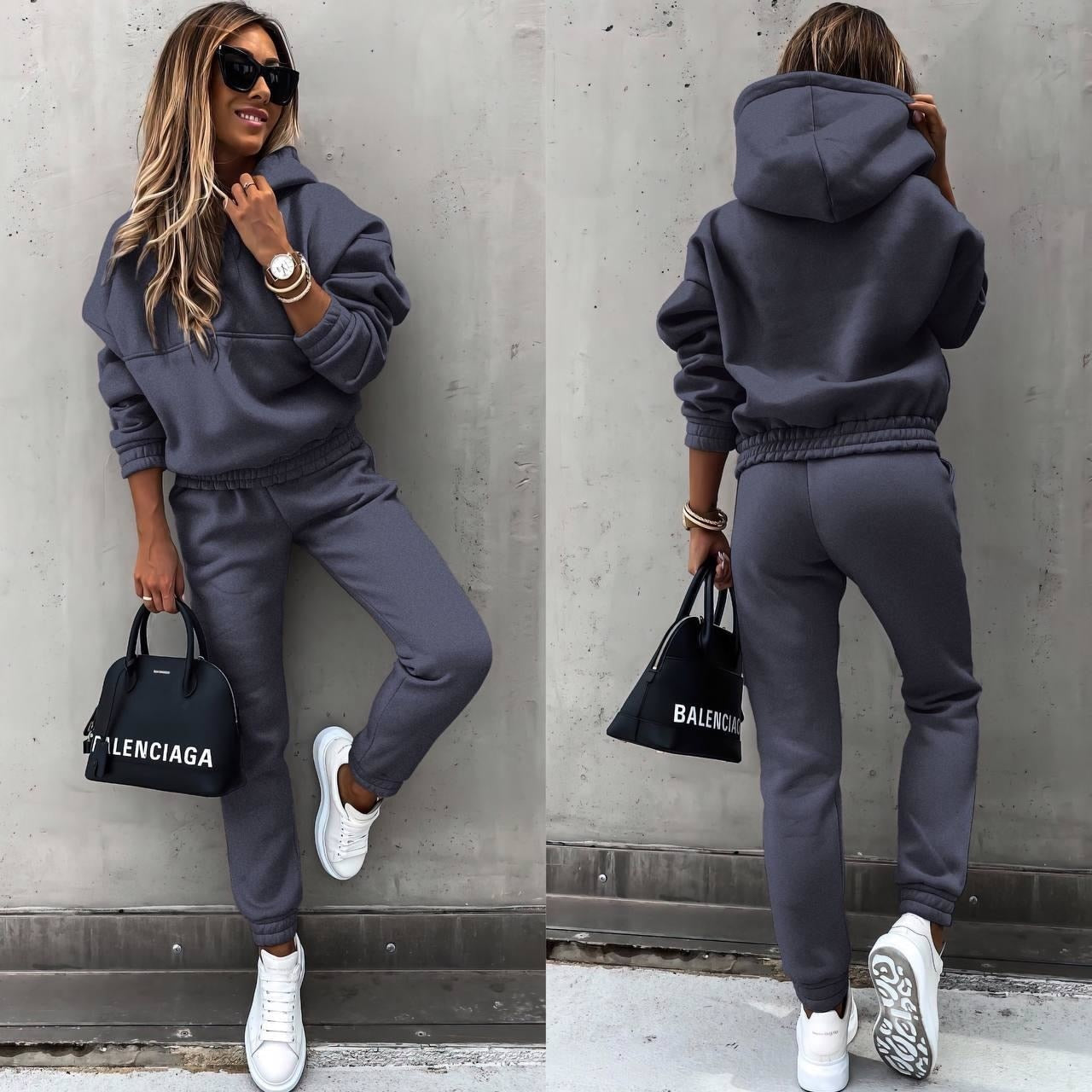 Survêtement deux pièces oversize à capuche pour femme - Ensemble de jogging décontracté3