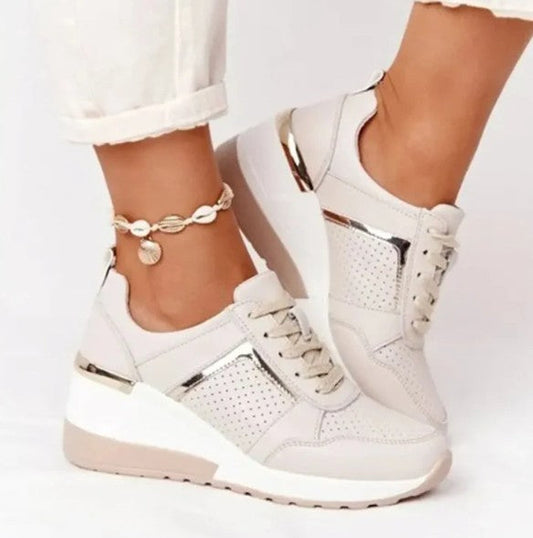 Chaussures Élégantes À Lacets En Cuir À Talon Compensé Pour Femmes