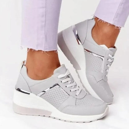 Chaussures Élégantes À Lacets En Cuir À Talon Compensé Pour Femmes