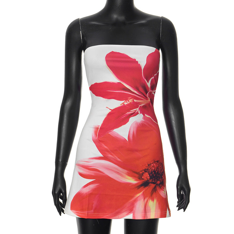 Femme Mini-robe sans bretelles – coupe Bodycon et imprimé floral