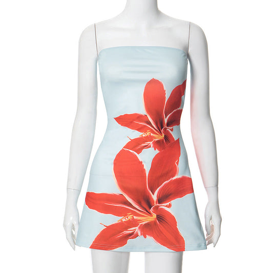 Femme Mini-robe sans bretelles – coupe Bodycon et imprimé floral