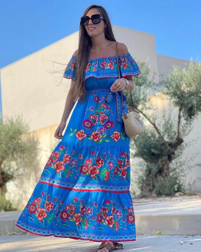 Femme Robe maxi florale – style dénudé et silhouette estivale