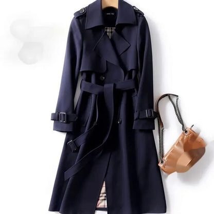 Trench long classique pour femme - veste double boutonnage avec ceinture4