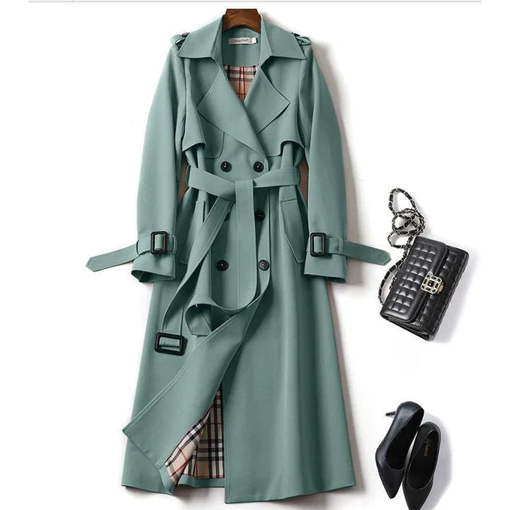 Trench long classique pour femme - veste double boutonnage avec ceinture6
