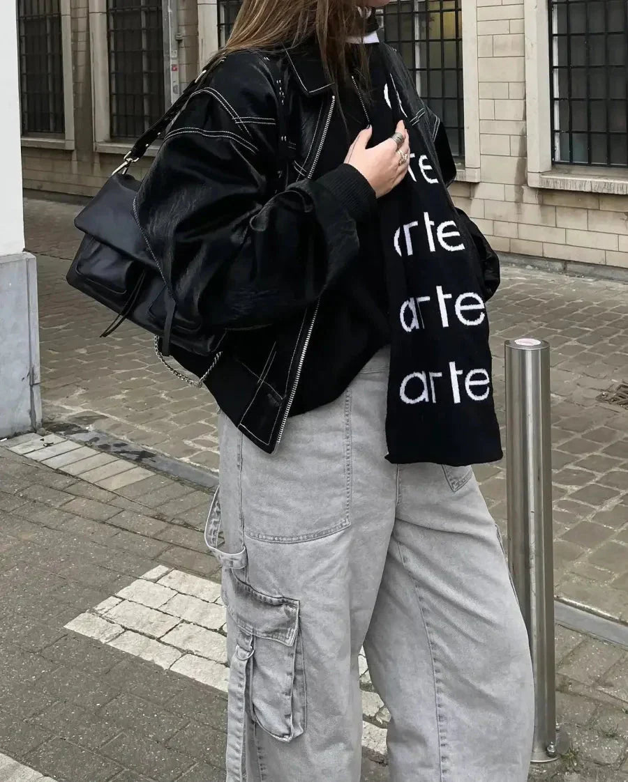 Veste en cuir oversize pour femme avec fermeture éclair - Veste de transition d'inspiration vintage 4