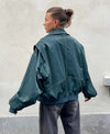 Veste en cuir oversize pour femme avec fermeture éclair - Veste de transition d'inspiration vintage 1