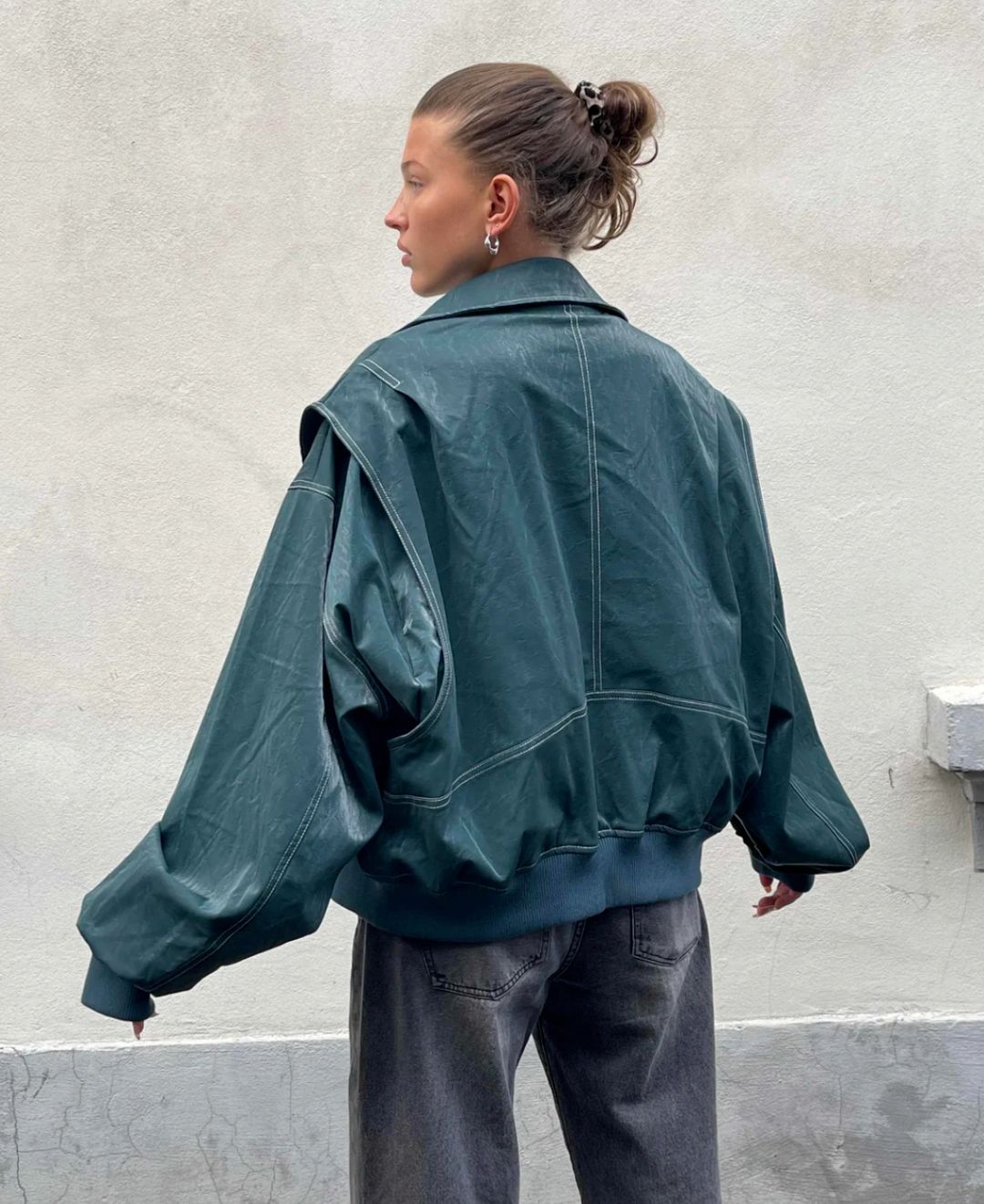Veste en cuir oversize pour femme avec fermeture éclair - Veste de transition d'inspiration vintage 1